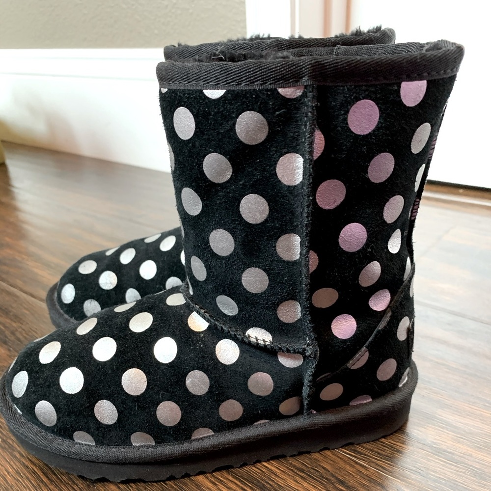 Girls Black/Silver Polka Dot Ugg Boots Sz. 1